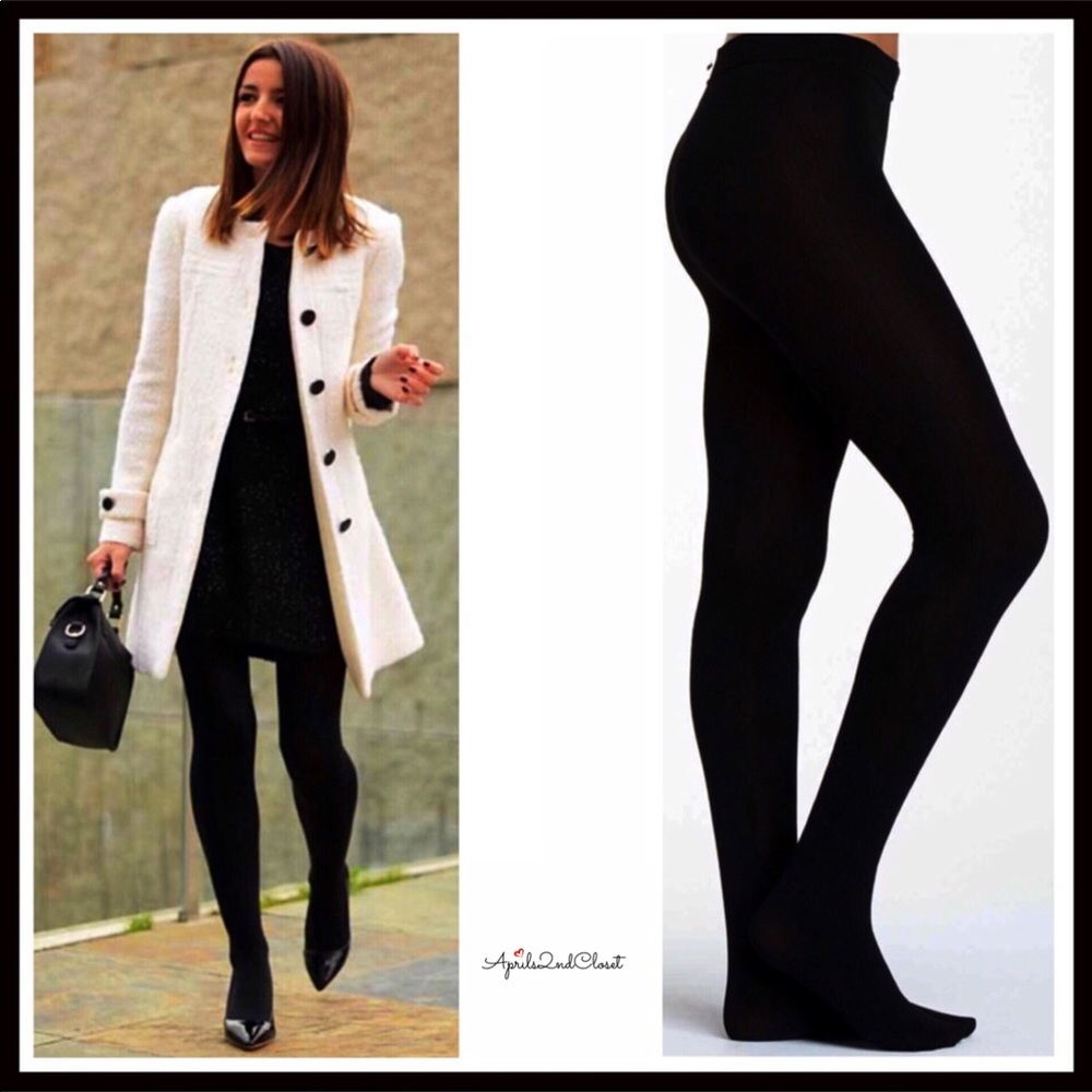 BLACK FLEECE LINED TIGHTS COZY FOOTED TIGHTS A3C - Picture 4 of 14